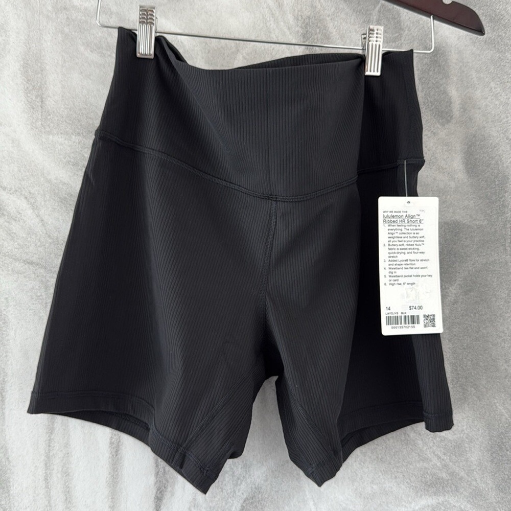 Lululemon Align High-Rise Ribbed Short 6" Black size 14 NWT